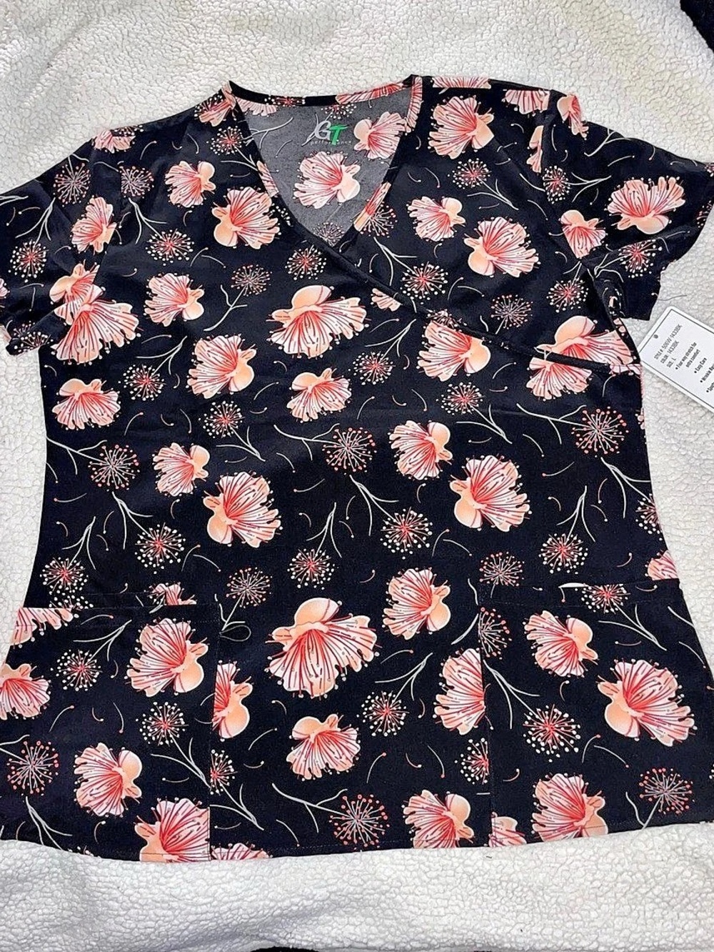 GT Performance Floral Short Sleeve Top Black & Pink Size Large